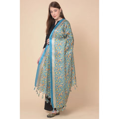 Generic Women's Art Silk Printed Dupatta (Turquoise, Length: 2.25 to 2.50 Mtr)