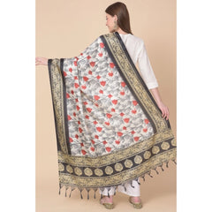 Generic Women's Art Silk Printed Dupatta (Black, Length: 2.25 to 2.50 Mtr)