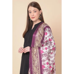 Generic Women's Art Silk Printed Dupatta (Purple, Length: 2.25 to 2.50 Mtr)