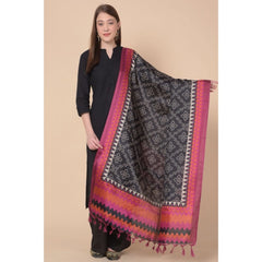 Generic Women's Art Silk Printed Dupatta (Black, Length: 2.25 to 2.50 Mtr)