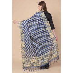Generic Women's Art Silk Printed Dupatta (Blue, Length: 2.25 to 2.50 Mtr)