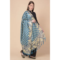 Generic Women's Art Silk Printed Dupatta (Blue, Length: 2.25 to 2.50 Mtr)