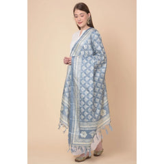 Generic Women's Art Silk Printed Dupatta (Grey, Length: 2.25 to 2.50 Mtr)