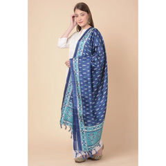 Generic Women's Art Silk Printed Dupatta (Blue, Length: 2.25 to 2.50 Mtr)