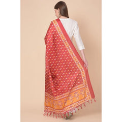 Generic Women's Art Silk Printed Dupatta (Red, Length: 2.25 to 2.50 Mtr)