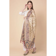 Generic Women's Art Silk Printed Dupatta (Gold, Length: 2.25 to 2.50 Mtr)