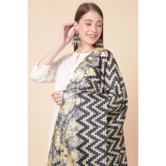 Generic Women's Art Silk Printed Dupatta (Black, Length: 2.25 to 2.50 Mtr)