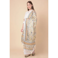 Generic Women's Art Silk Printed Dupatta (White, Length: 2.25 to 2.50 Mtr)