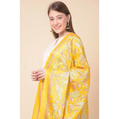 Generic Women's Art Silk Printed Dupatta (Yellow, Length: 2.25 to 2.50 Mtr)