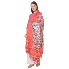 Generic Women's Art Silk Printed Dupatta (Red, Length: 2.25 to 2.50 Mtr)