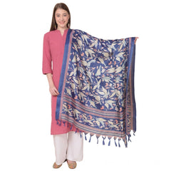 Generic Women's Art Silk Printed Dupatta (Blue, Length: 2.25 to 2.50 Mtr)