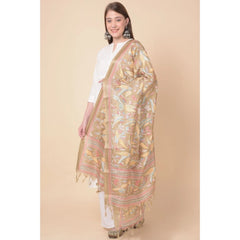 Generic Women's Art Silk Printed Dupatta (Light Brown, Length: 2.25 to 2.50 Mtr)
