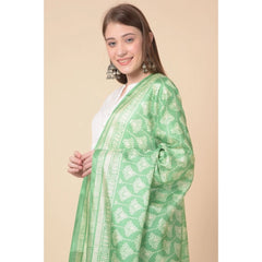 Generic Women's Art Silk Printed Dupatta (Light Green, Length: 2.25 to 2.50 Mtr)