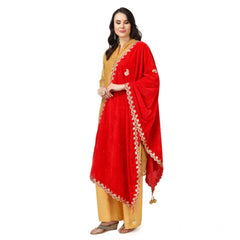 Generic Women's Velvet Gotta Patti Dupatta (Red, Length: 2.25 to 2.50 Mtr)