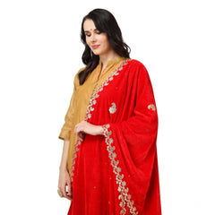Generic Women's Velvet Gotta Patti Dupatta (Red, Length: 2.25 to 2.50 Mtr)