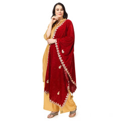 Generic Women's Velvet Gotta Patti Dupatta (Maroon, Length: 2.25 to 2.50 Mtr)