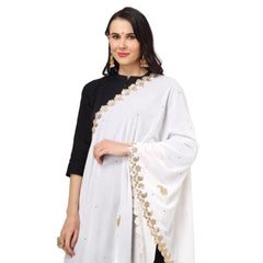 Generic Women's Velvet Gotta Patti Dupatta (White, Length: 2.25 to 2.50 Mtr)