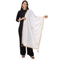 Generic Women's Velvet Gotta Patti Dupatta (White, Length: 2.25 to 2.50 Mtr)