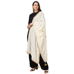 Generic Women's Velvet Gotta Patti Dupatta (Off White, Length: 2.25 to 2.50 Mtr)