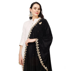 Generic Women's Velvet Gotta Patti Dupatta (Black, Length: 2.25 to 2.50 Mtr)