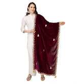 Generic Women's Velvet Gotta Patti Dupatta (Purple, Length: 2.25 to 2.50 Mtr)