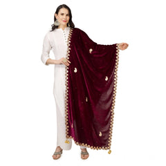 Generic Women's Velvet Gotta Patti Dupatta (Purple, Length: 2.25 to 2.50 Mtr)
