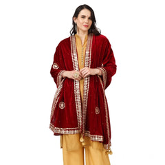 Generic Women's Velvet Gotta Patti Dupatta (Maroon, Length: 2.25 to 2.50 Mtr)
