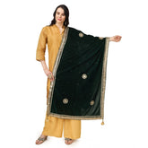 Generic Women's Velvet Gotta Patti Dupatta (Green, Length: 2.25 to 2.50 Mtr)