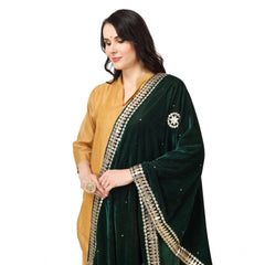 Generic Women's Velvet Gotta Patti Dupatta (Green, Length: 2.25 to 2.50 Mtr)