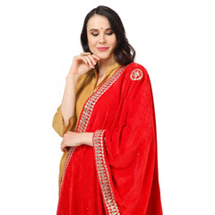 Generic Women's Velvet Gotta Patti Dupatta (Red, Length: 2.25 to 2.50 Mtr)