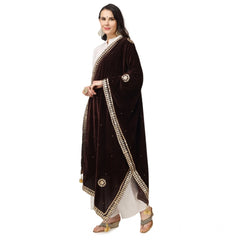 Generic Women's Velvet Gotta Patti Dupatta (Brown, Length: 2.25 to 2.50 Mtr)