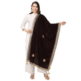 Generic Women's Velvet Gotta Patti Dupatta (Brown, Length: 2.25 to 2.50 Mtr)
