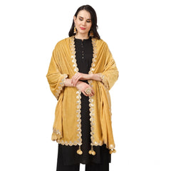 Generic Women's Velvet Gotta Patti Dupatta (Yellow, Length: 2.25 to 2.50 Mtr)