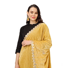 Generic Women's Velvet Gotta Patti Dupatta (Yellow, Length: 2.25 to 2.50 Mtr)