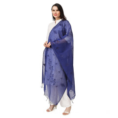 Generic Women's Cotton Embroidered Dupatta (Blue, Length: 2.25 to 2.50 Mtr)