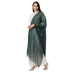 Generic Women's Cotton Embroidered Dupatta (Green, Length: 2.25 to 2.50 Mtr)