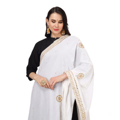 Generic Women's Velvet Gotta Patti Dupatta (White, Length: 2.25 to 2.50 Mtr)