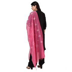 Generic Women's Cotton Embroidered Dupatta (Pink, Length: 2.25 to 2.50 Mtr)