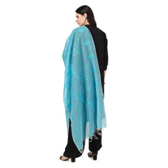 Generic Women's Cotton Embroidered Dupatta (Aqua Blue, Length: 2.25 to 2.50 Mtr)
