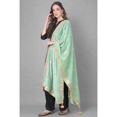 Generic Women's Velvet Gotta Patti Dupatta (Sea Green, Length: 2.25 to 2.50 Mtr)