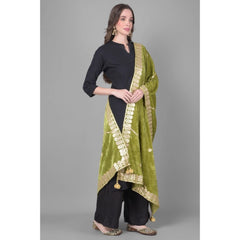Generic Women's Velvet Gotta Patti Dupatta (Olive, Length: 2.25 to 2.50 Mtr)