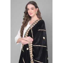 Generic Women's Velvet Gotta Patti Dupatta (Black, Length: 2.25 to 2.50 Mtr)