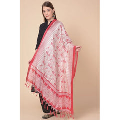 Generic Women's Art Silk Printed Dupatta (Red, Length: 2.25 to 2.50 Mtr)