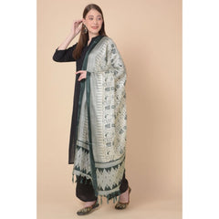 Generic Women's Art Silk Printed Dupatta (Grey, Length: 2.25 to 2.50 Mtr)