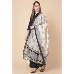 Generic Women's Art Silk Printed Dupatta (Black, Length: 2.25 to 2.50 Mtr)