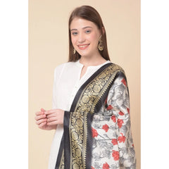 Generic Women's Art Silk Printed Dupatta (Black, Length: 2.25 to 2.50 Mtr)