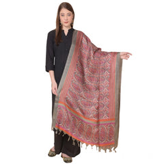 Generic Women's Art Silk Printed Dupatta (Grey, Length: 2.25 to 2.50 Mtr)