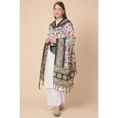 Generic Women's Art Silk Printed Dupatta (Black, Length: 2.25 to 2.50 Mtr)