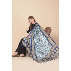 Generic Women's Art Silk Printed Dupatta (Blue, Length: 2.25 to 2.50 Mtr)