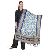 Generic Women's Art Silk Printed Dupatta (Blue, Length: 2.25 to 2.50 Mtr)